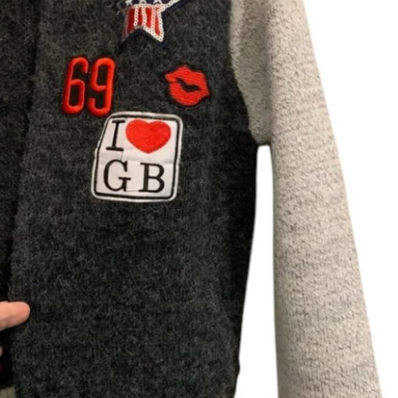 Bedo grey varsity cardigan jacket with patches size S/M - Picture 2 of 4